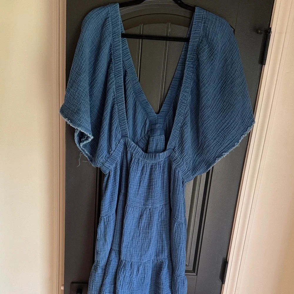 Aerie Blue V-Neck Open Back Tiered Dress - Picture 8 of 8